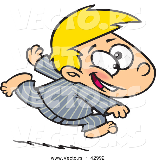 Vector of a Excited Cartoon Boy Running Rast in His Pajamas