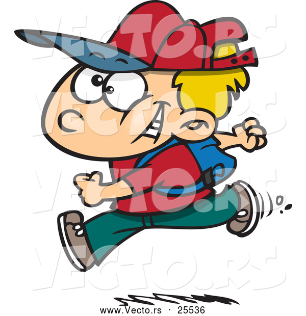Vector of a Excited Cartoon Boy Running to or from School