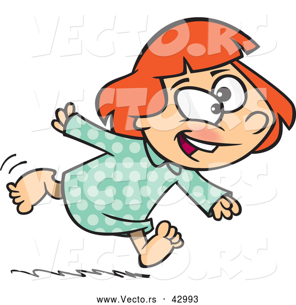 Vector of a Excited Cartoon Girl Running Fast in Her Pajamas