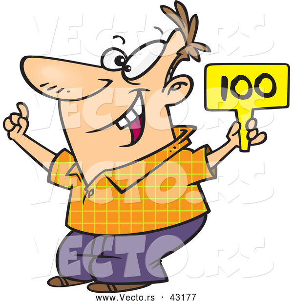 Vector of a Excited Cartoon Man Bidding with His Sign Raised up