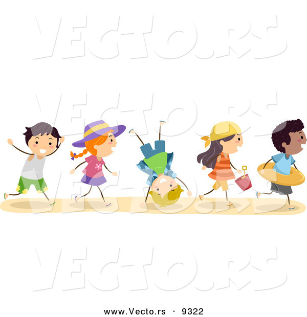 Vector of a Excited Diverse Group of Kids Running to the Beach