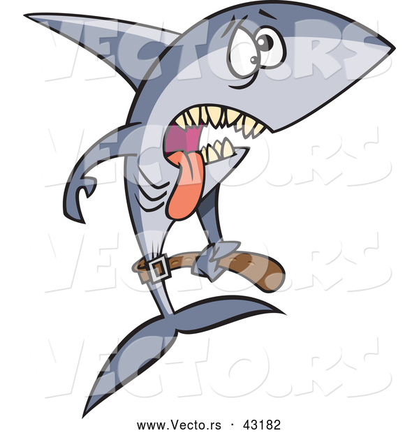 Vector of a Exhausted Cartoon Anorexic Shark Starving and Underweight