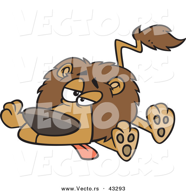 Vector of a Exhausted Cartoon Lion Laying on Ground with Legs and Tongue out