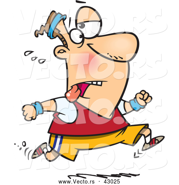 Vector of a Exhausted Cartoon Man Running in a Race