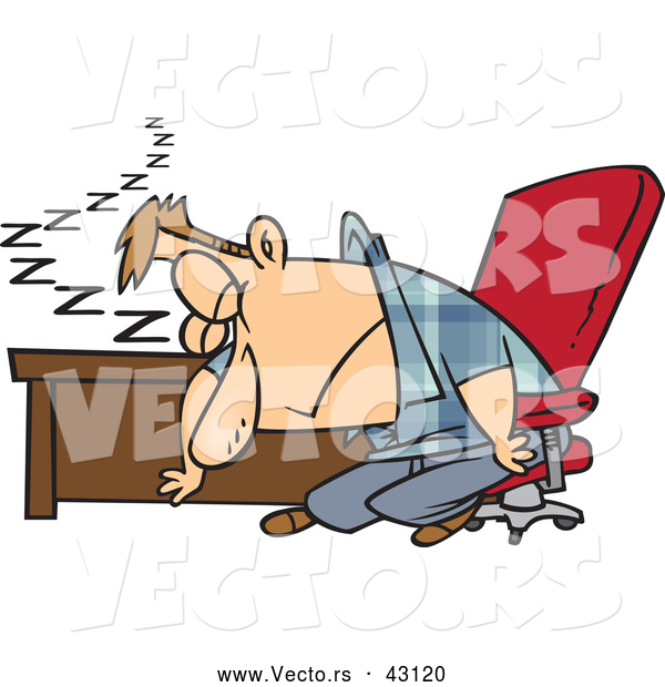 Vector of a Exhausted Cartoon Man Sleeping at His Office Desk