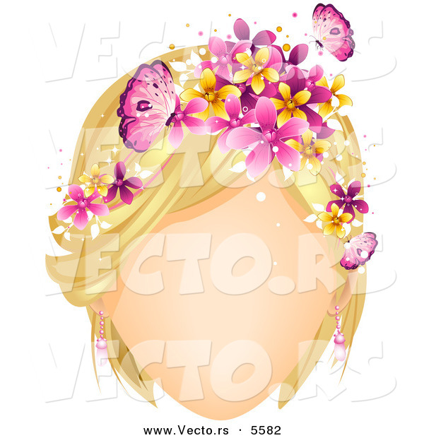 Vector of a Faceless White Girl with Butterflies and Flowers Decorating Her Blond Hair