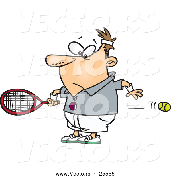 Vector of a Fast Cartoon Tennis Ball Flying by Slow Reacting Male Player