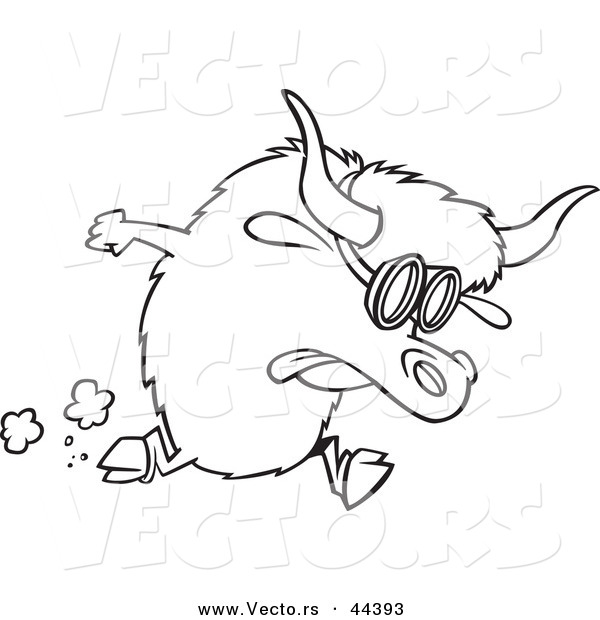 Vector of a Fast Cartoon Yak Wearing Goggles While Running in a Race - Coloring Page Outline