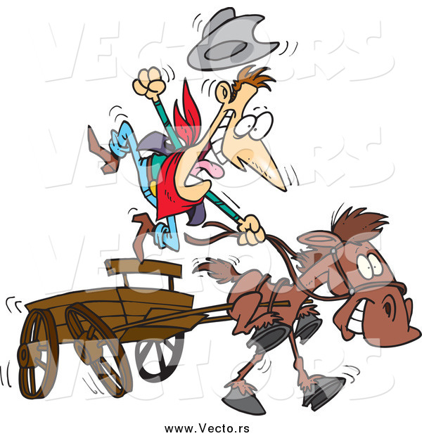 Vector of a Fast Horse Pulling an Old Fashioned Wood Wagon with an Excited Cowboy