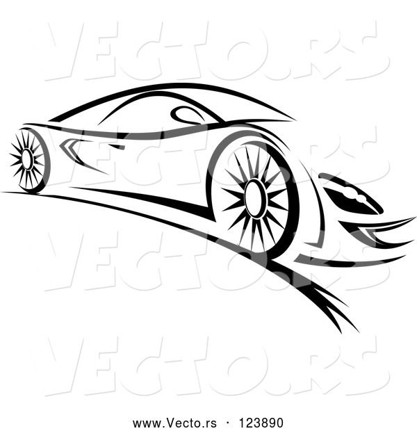 Vector of a Fast Sports Car - Black Lineart