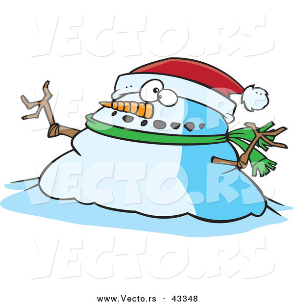Vector of a Fat Cartoon Christmas Snowman Wearing a Santa Hat