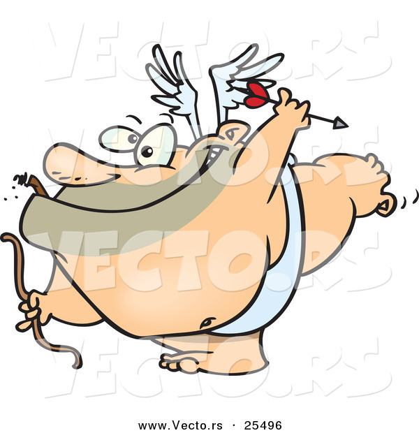Vector of a Fat Cartoon Cupid Preparing to Shoot Love Arrow with Bow