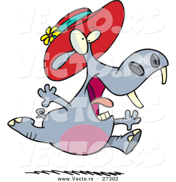 Vector of a Female Hippo Running in a New Hat