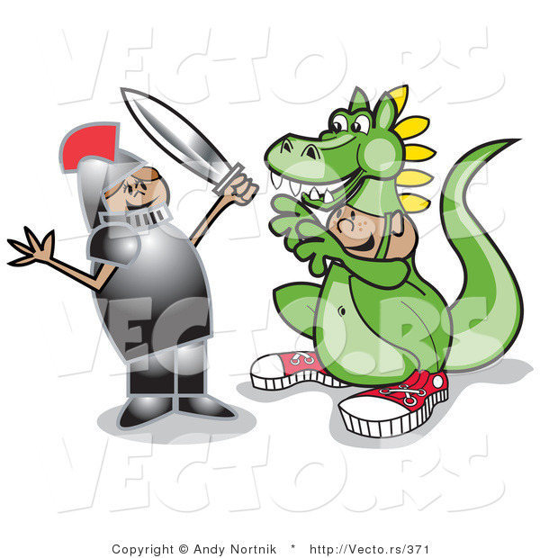 Vector of a Female Knight Fighting Boy Wearing Dragon Costume