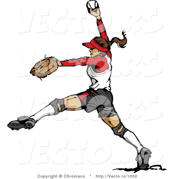 Vector of a Female Softball Baseball Pitcher Winding-Up to Throw Ball