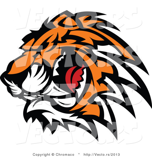 Vector of a Ferocious Tiger Mascot Preparing to Attack While Growling