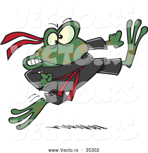 Vector of a Fierce Cartoon Ninja Frog Kicking