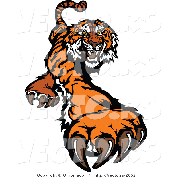 Vector of a Fighting Cartoon Tiger Mascot Striking Outwards with Claws