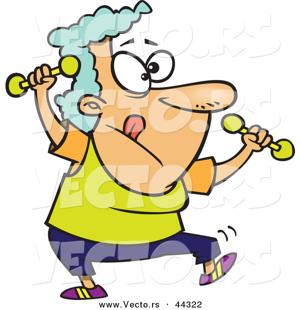 Vector of a Fit Cartoon Old Lady Working out with Dumbbells