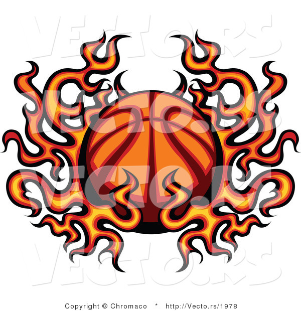 Vector of a Flaming Cartoon Basketball