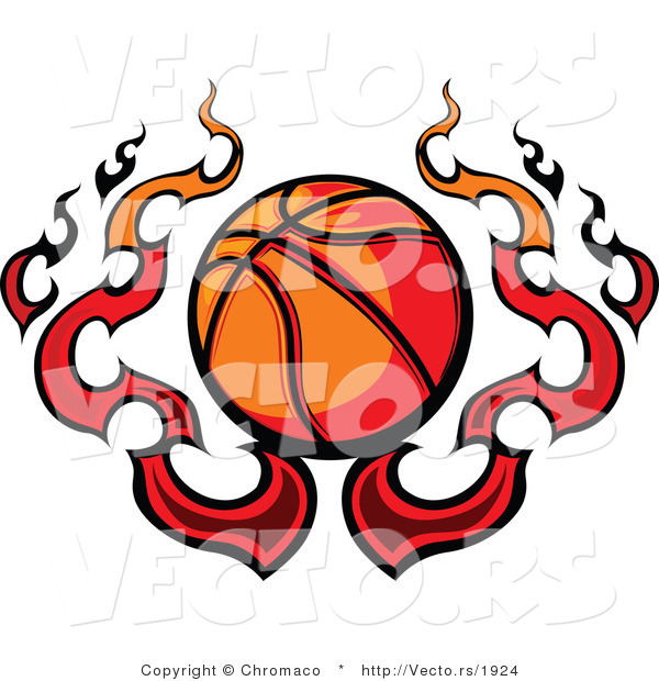 Vector of a Flaming Cartoon Basketball Design