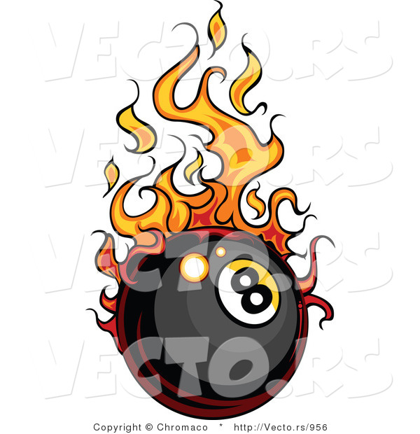 Vector of a Flaming Eight Ball Rolling Quickly