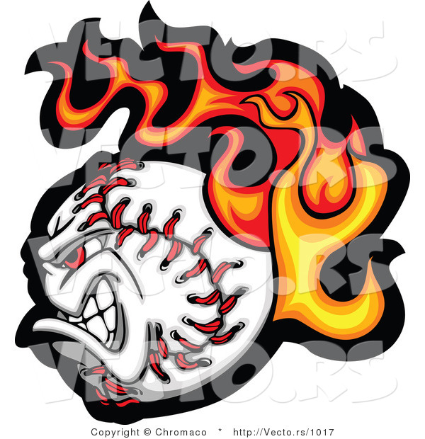 Vector of a Flaming Fast Baseball Cartoon Character