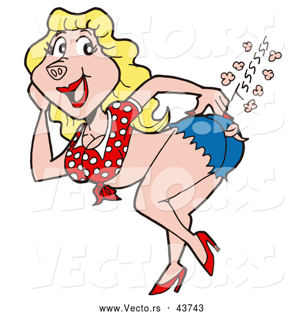 Vector of a Flirting Pin-up Cartoon Female Pig with a Sizzling Hot Butt
