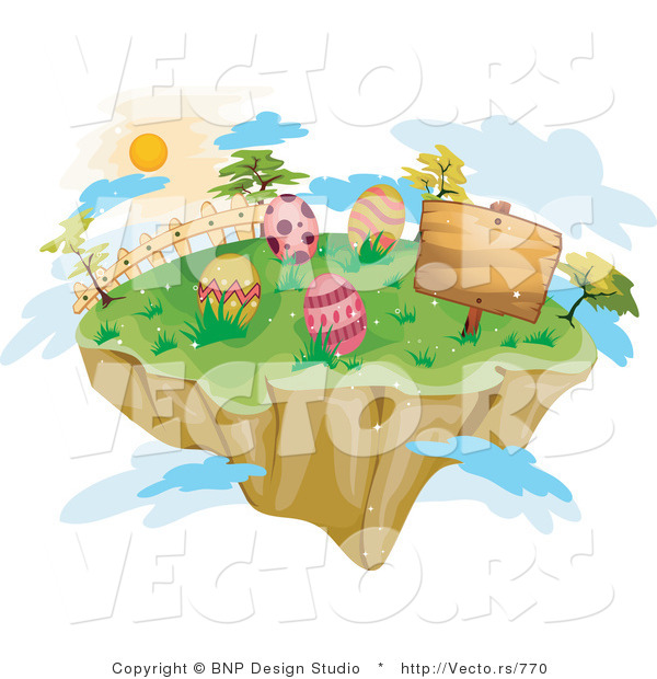 Vector of a Floating Island with Painted Easter Eggs