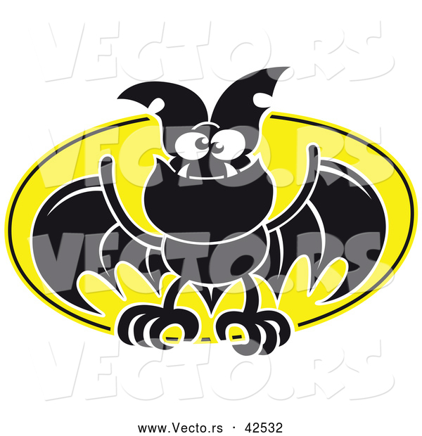 Vector of a Flying Cartoon Bat Against a Full Moon