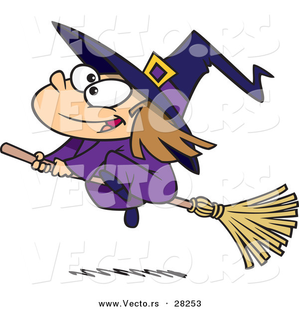 Vector of a Flying Cartoon Girl Witch During Halloween