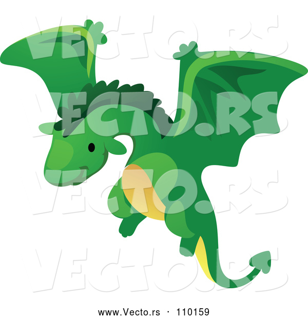 Vector of a Flying Cartoon Green Dragon