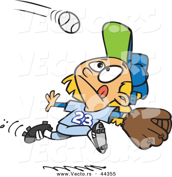 Vector of a Focused Cartoon Girl Running to Catch a Baseball
