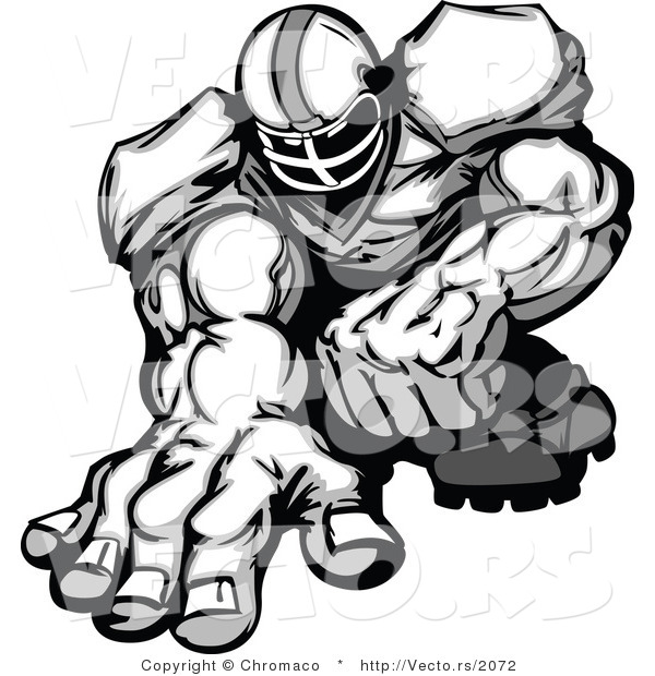 Vector of a Football Player Crouched down and Ready to Charge Forward