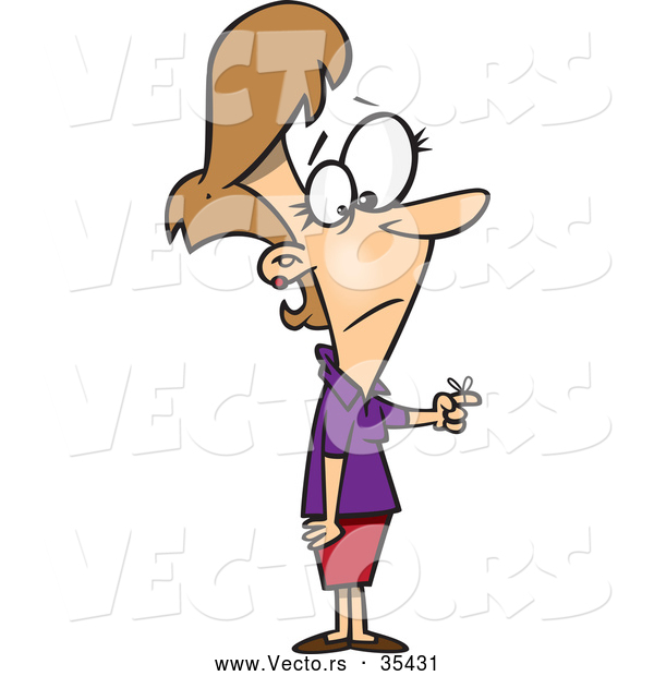 Vector of a Forgetful Cartoon Woman Looking at Her Reminder String Tied Around Her Finger