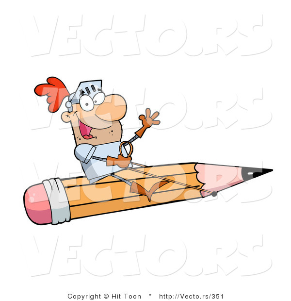 Vector of a Freelance Knight Flying on a Giant Pencil
