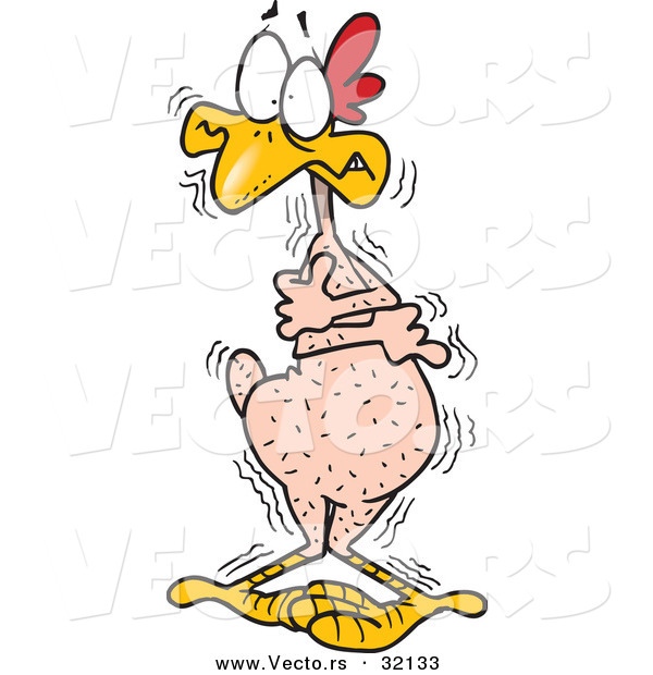 Vector of a Freezing Cold Featherless Cartoon Chicken Shivering