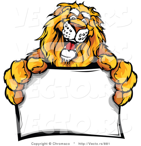 Vector of a Friendly Cartoon Lion Mascot Holding a Blank Sign