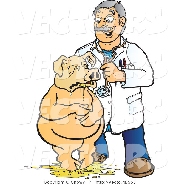 Vector of a Friendly Doctor Helping Sick Pig Vomiting