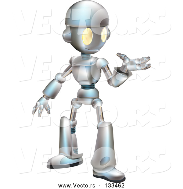 Vector of a Friendly Futuristic Robot Gesturing with One Hand