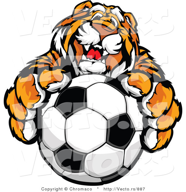 Vector of a Friendly Tiger Mascot Gripping Soccer Ball