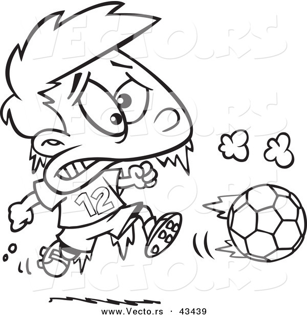 Vector of a Frozen Cartoon Boy Playing Soccer - Coloring Page Outline