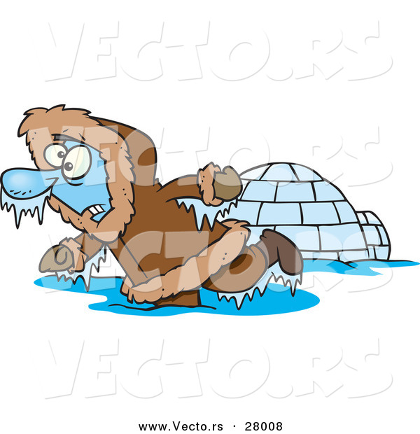 Vector of a Frozen Cartoon Eskimo Beside an Igloo