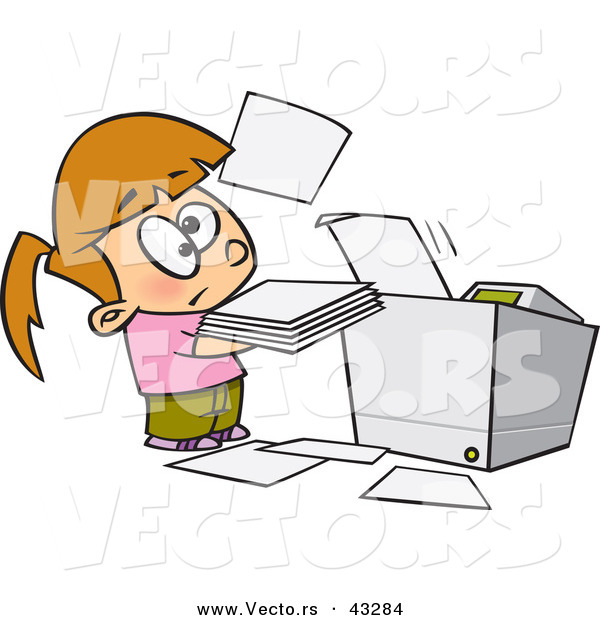 Vector of a Frusterated Cartoon Girl Trying to Use a Complicated Copier Machine
