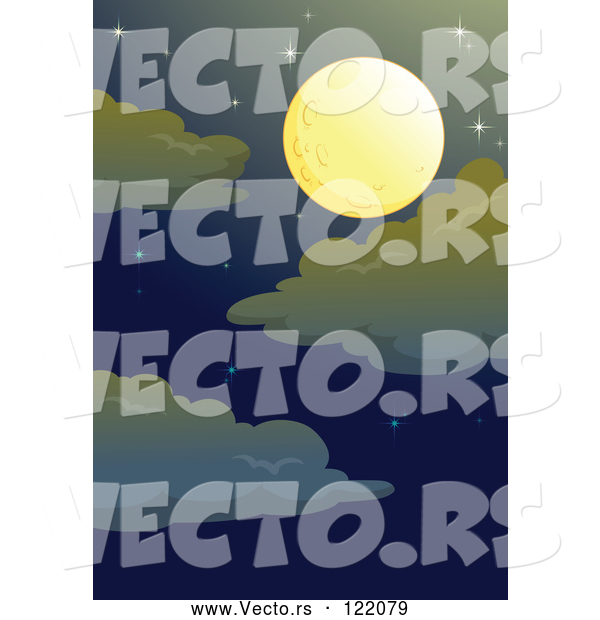 Vector of a Full Moon in Night Sky with Stars
