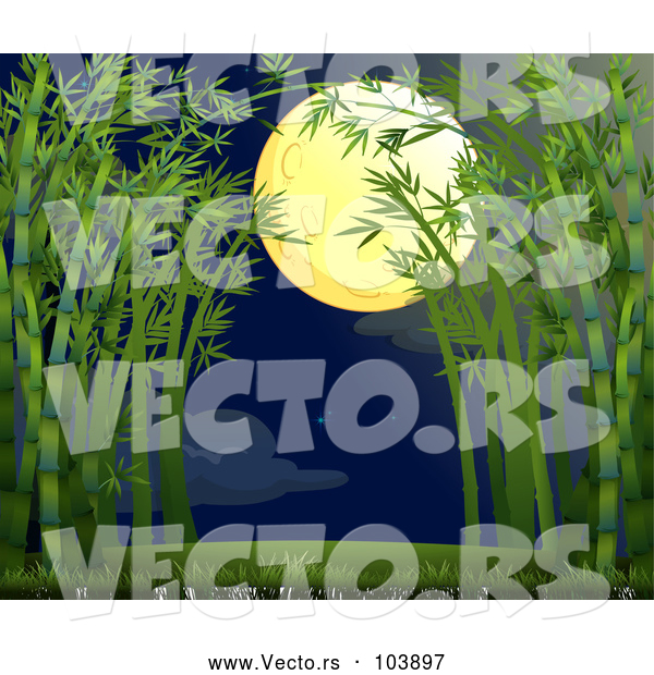 Vector of a Full Moon over Bamboo Forrest Path