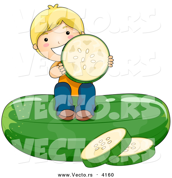 Vector of a Giant Cucumber and Holding a Slice