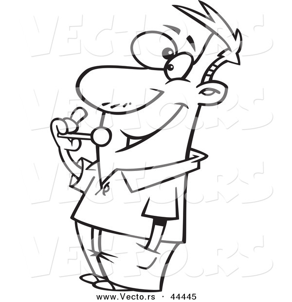 Vector of a Giddy Cartoon Man Eating a Lolipop - Coloring Page Outline