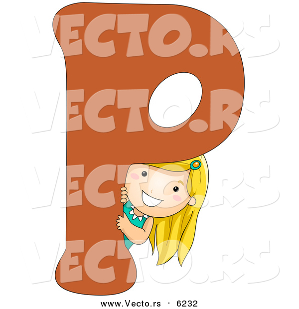 Vector of a Girl Beside Alphabet Letter P
