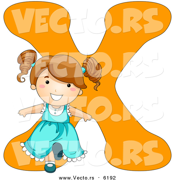 Vector of a Girl Beside Alphabet Letter X